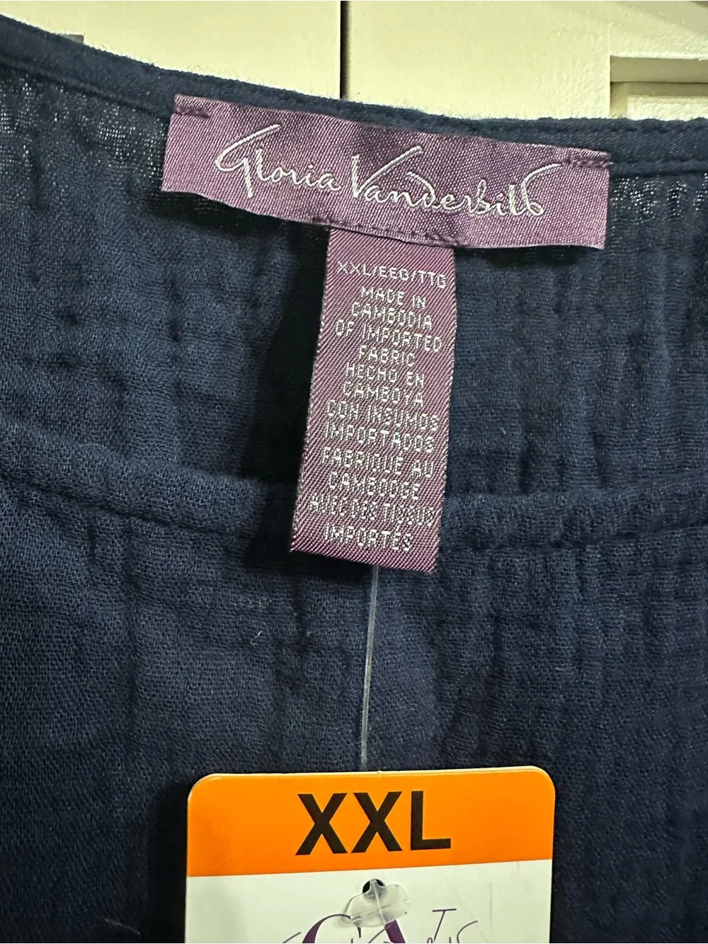 Gloria Vanderbilt Navy Short Sleeve Relaxed Tunic Top